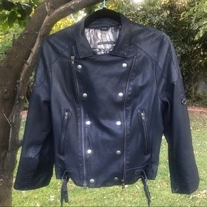 Line Navy Blue Lambskin Cropped Jacket, Size L